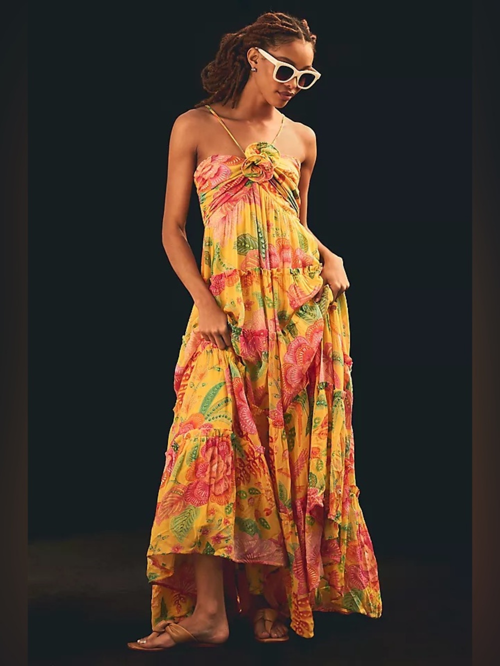FARM Rio Yellow Floral Maxi Dress with Pink & Green Print - Picture 5 of 13